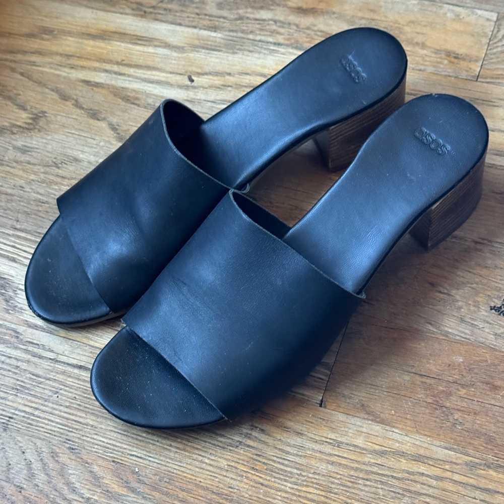 ASOS black leather mules